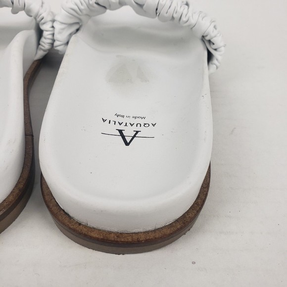 AQUATALIA Womens White Ruched Iva Round Toe Slip On Leather Slide Sandals 5.5 - Picture 8 of 11